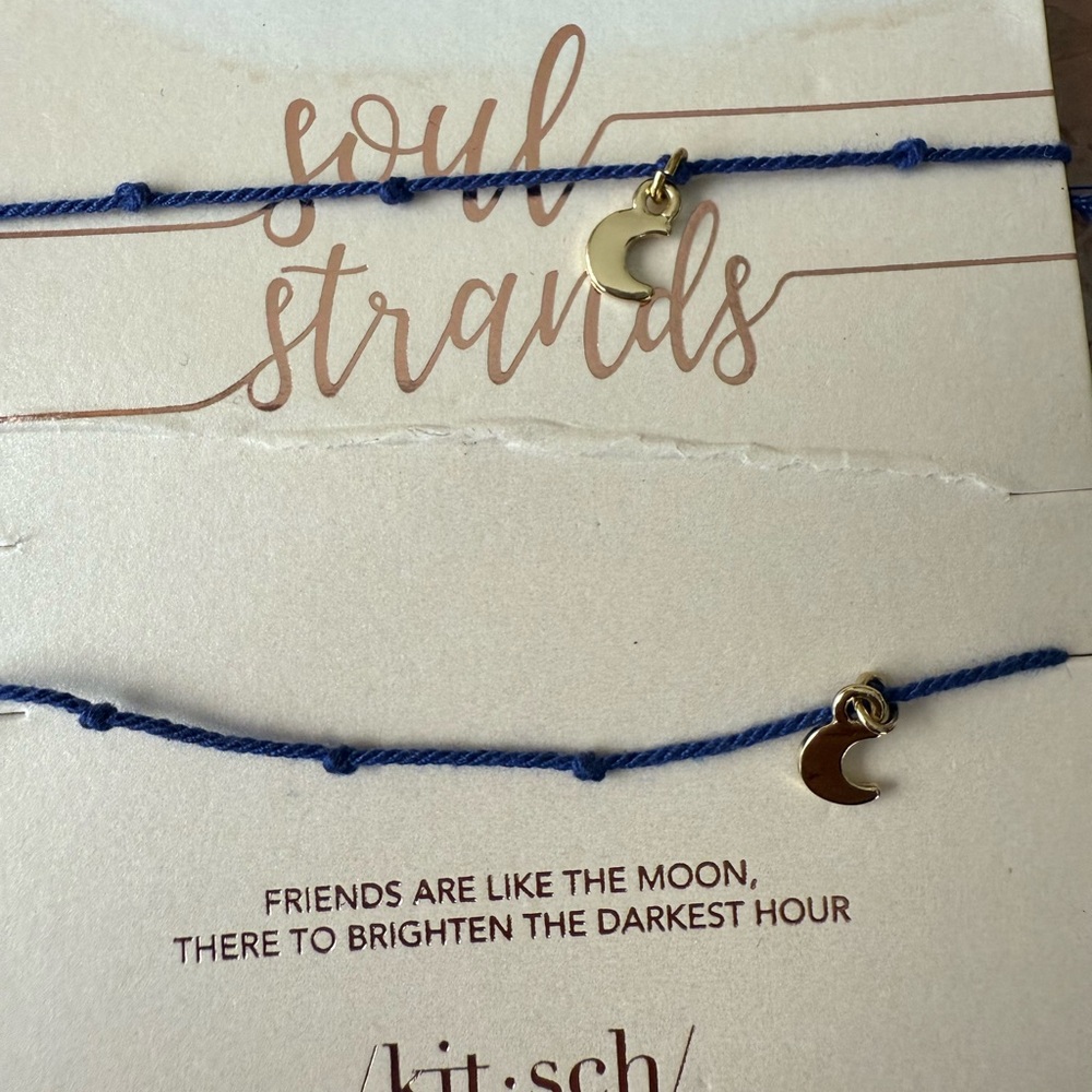 NEW Kitsch Friendship Bracelets W Gold Moon Charm Set Of 2 For You And A Friend